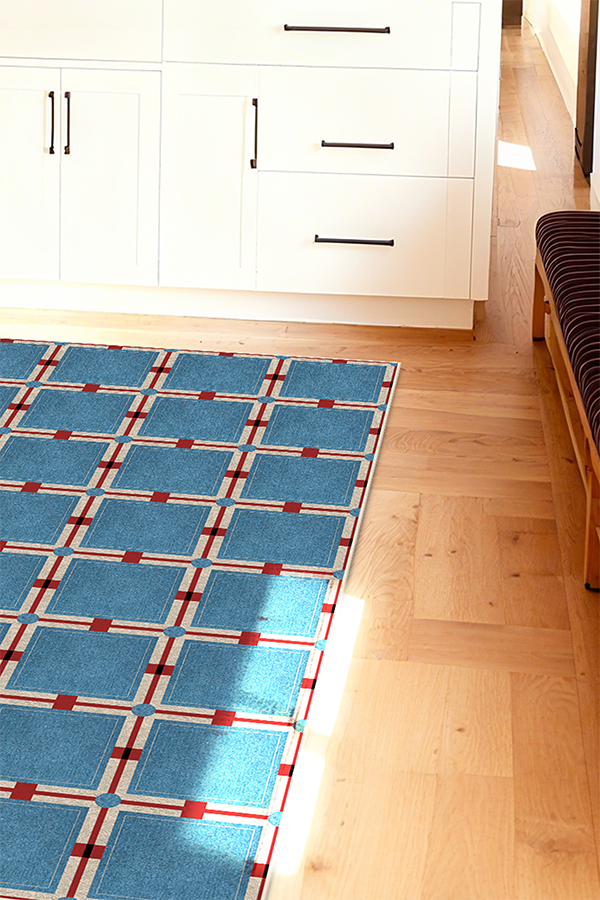 Non-Slip Blue Checkerboard Area Rug, Mid-Century, Rugsfun
