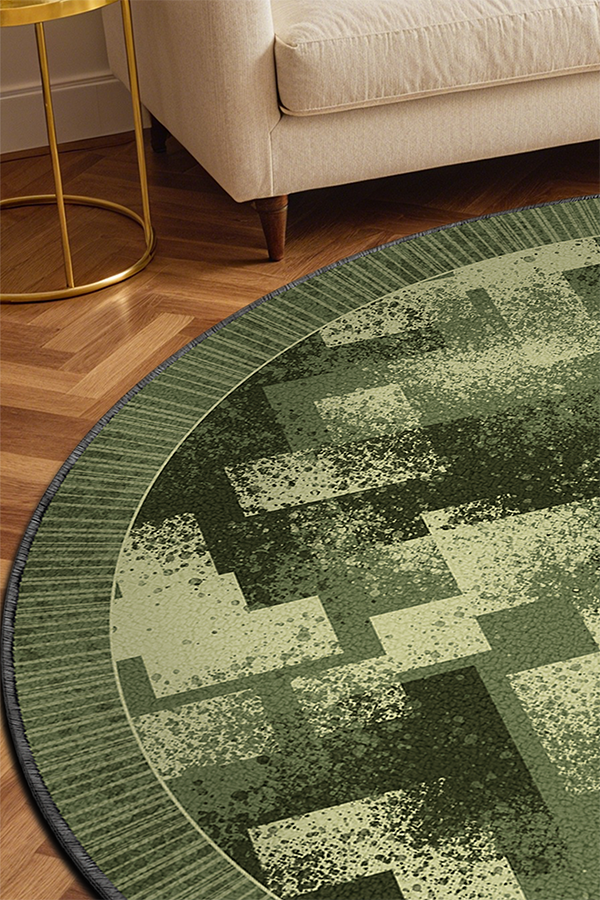 Non-Slip Green Floral Round Area Rug, French Retro, Rugsfun