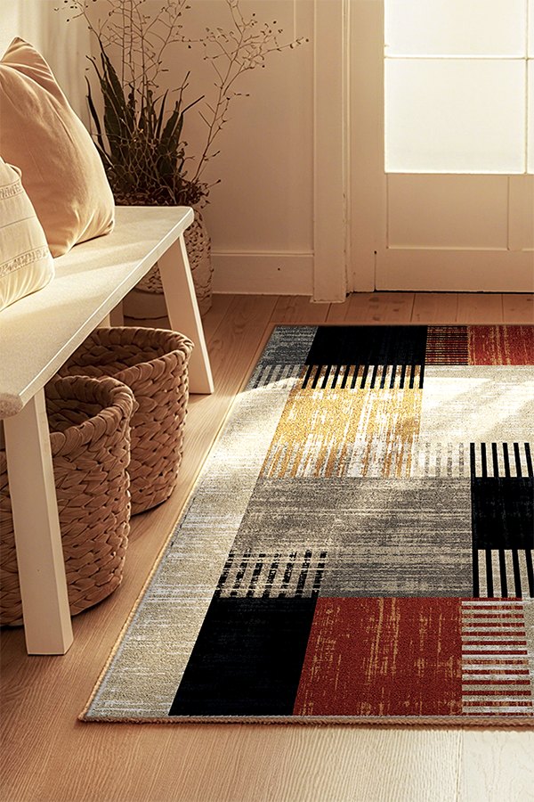 Artistic Colorful Geometric Patchwork Area Rug, Mid-Century, Rugsfun