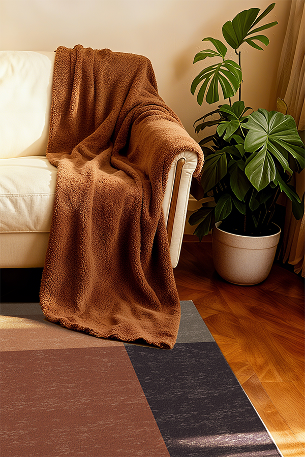 Pet-Friendly Brown Minimalist Wool Area Rug, Mid-Century, Rugsfun