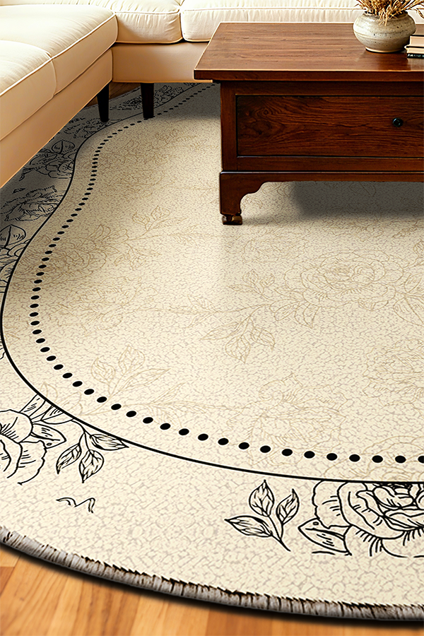 Waterproof Multicolor Plant Floral Irregular Area Rug, French, Rugsfun