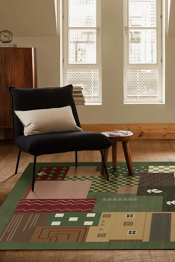 Pet-Friendly Multicolor Patterned Area Rug, Mid-Century Modern, Rugsfun