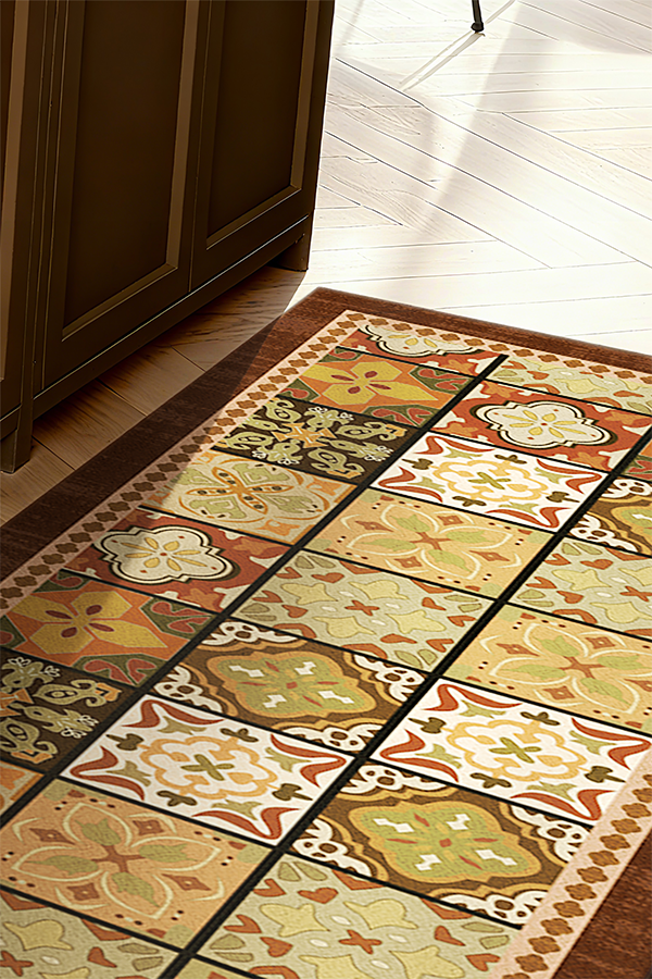 Waterproof Multicolor Maillard Kitchen Rug Runner, Mid-Century American, Rugsfun