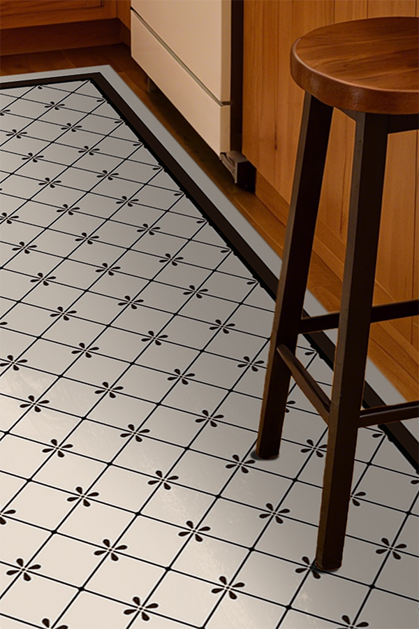 Artistic Brown-White Diamond Flower Kitchen Rug Runner, Retro Luxury, Rugsfun