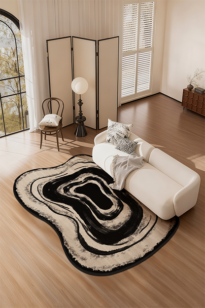 Non-Slip Black & White Abstract Wave Area Rug, Wabi-Sabi, Rugsfun