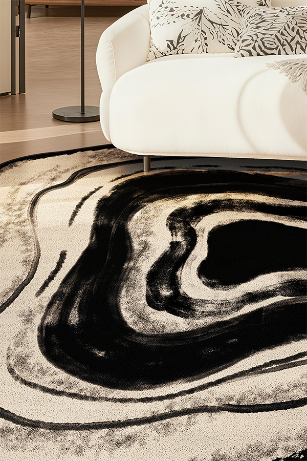 Non-Slip Black & White Abstract Wave Area Rug, Wabi-Sabi, Rugsfun
