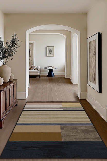 Waterproof Multicolor Rectangular Stripe Area Rug, Mid-Century Modern Minimalist, Rugsfun