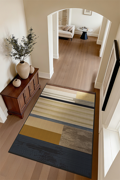 Waterproof Multicolor Rectangular Stripe Area Rug, Mid-Century Modern Minimalist, Rugsfun