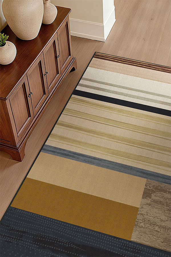 Waterproof Multicolor Rectangular Stripe Area Rug, Mid-Century Modern Minimalist, Rugsfun