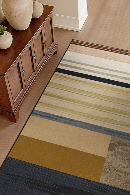 Waterproof Multicolor Rectangular Stripe Area Rug, Mid-Century Modern Minimalist, Rugsfun