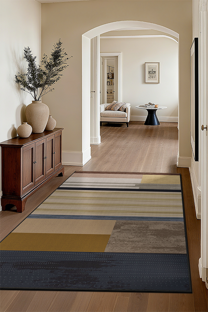 Waterproof Multicolor Rectangular Stripe Area Rug, Mid-Century Modern Minimalist, Rugsfun