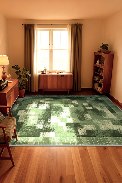 Pet-Friendly Green Checkerboard Square Area Rug, Retro Luxury, Rugsfun