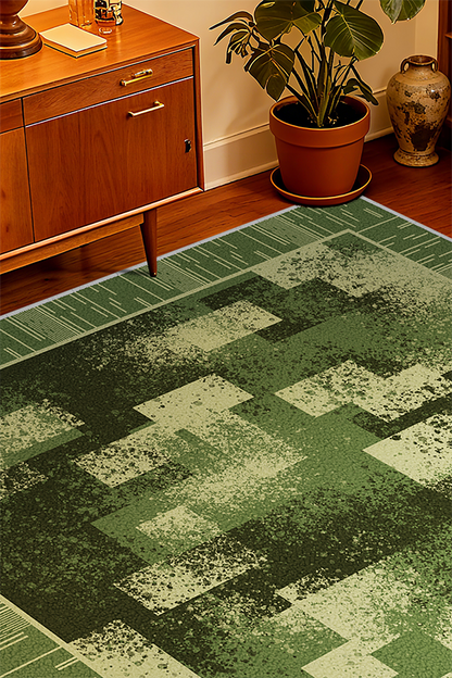 Pet-Friendly Green Checkerboard Square Area Rug, Retro Luxury, Rugsfun