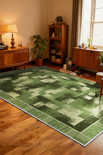 Pet-Friendly Green Checkerboard Square Area Rug, Retro Luxury, Rugsfun