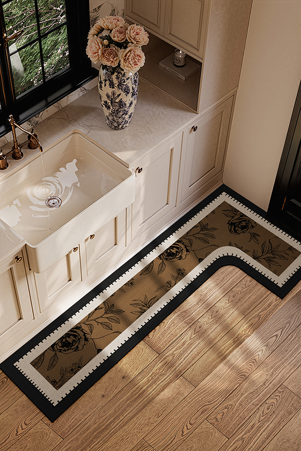 Pet-Friendly Multicolor L-Shaped Floral Kitchen Rug Runner, Mid-Century, Rugsfun