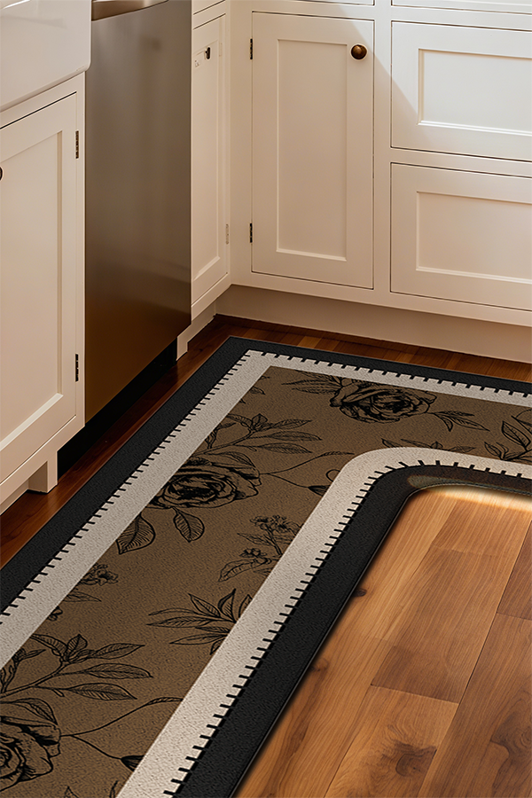 Pet-Friendly Multicolor L-Shaped Floral Kitchen Rug Runner, Mid-Century, Rugsfun