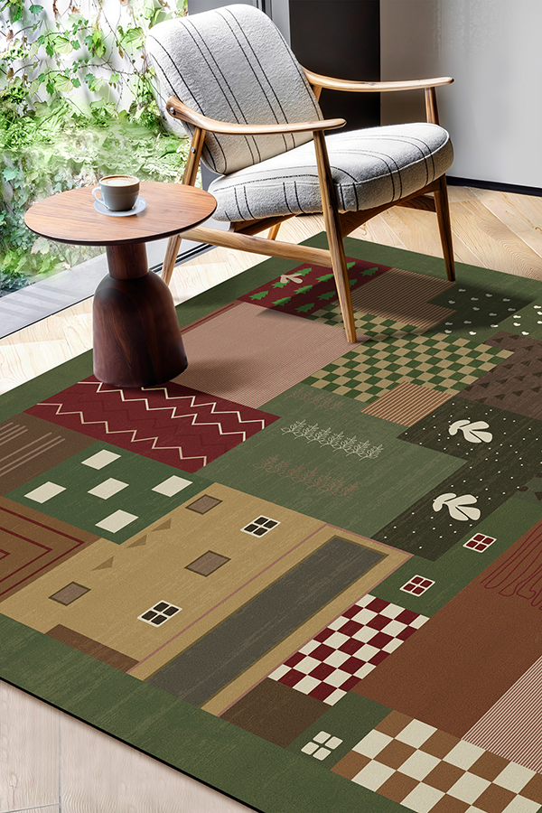 Pet-Friendly Multicolor Patterned Area Rug, Mid-Century Modern, Rugsfun