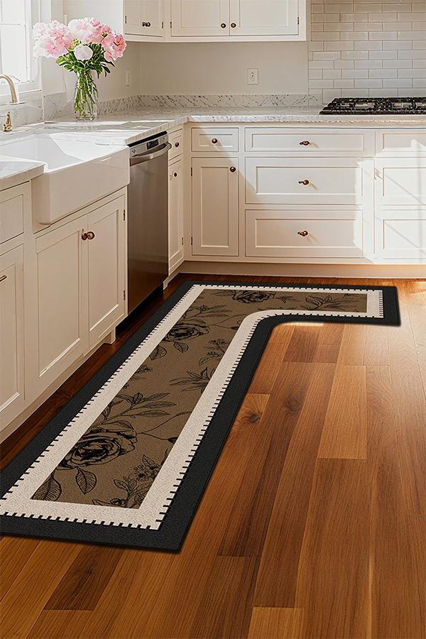 Pet-Friendly Multicolor L-Shaped Floral Kitchen Rug Runner, Mid-Century, Rugsfun