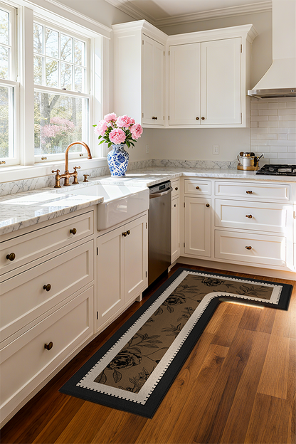 Pet-Friendly Multicolor L-Shaped Floral Kitchen Rug Runner, Mid-Century, Rugsfun