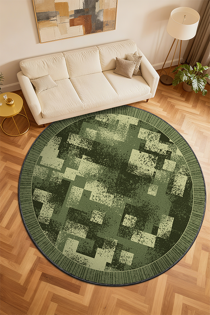 Non-Slip Green Floral Round Area Rug, French Retro, Rugsfun
