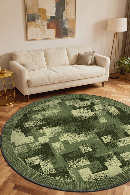 Non-Slip Green Floral Round Area Rug, French Retro, Rugsfun