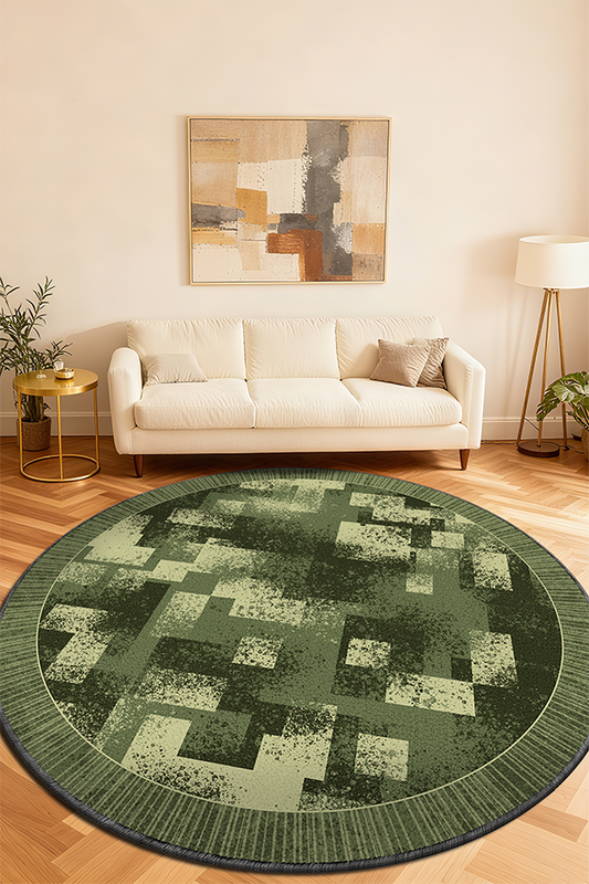 Non-Slip Green Floral Round Area Rug, French Retro, Rugsfun