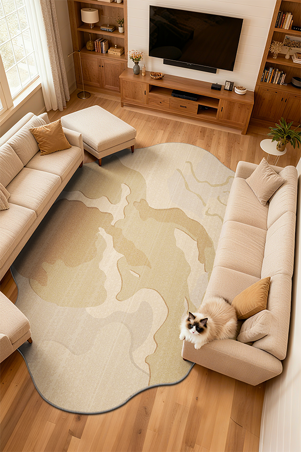 Artistic Beige Irregular Gradient Area Rug, Wabi-Sabi, Rugsfun