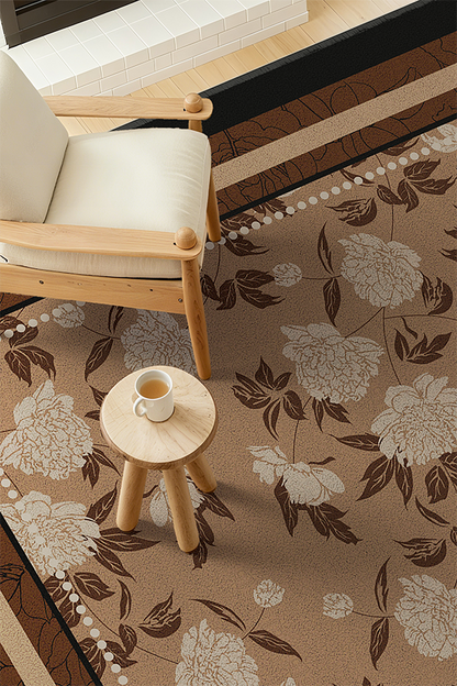 Pet-Friendly Brown Floral Rectangular Area Rug, Mid-Century, Rugsfun