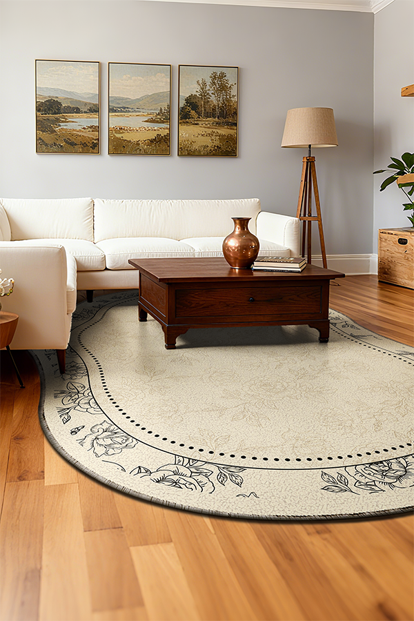 Waterproof Multicolor Plant Floral Irregular Area Rug, French, Rugsfun