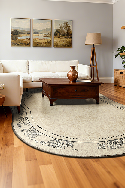 Waterproof Multicolor Plant Floral Irregular Area Rug, French, Rugsfun