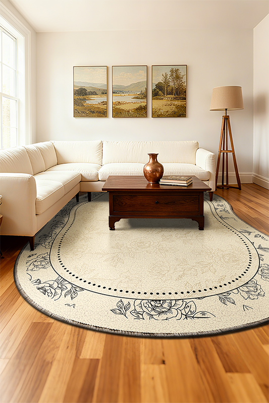 Waterproof Multicolor Plant Floral Irregular Area Rug, French, Rugsfun