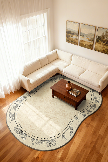 Waterproof Multicolor Plant Floral Irregular Area Rug, French, Rugsfun