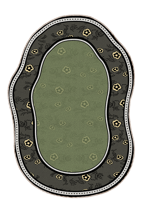 Pet-Friendly Green Floral Irregular Area Rug, American Retro, Rugsfun