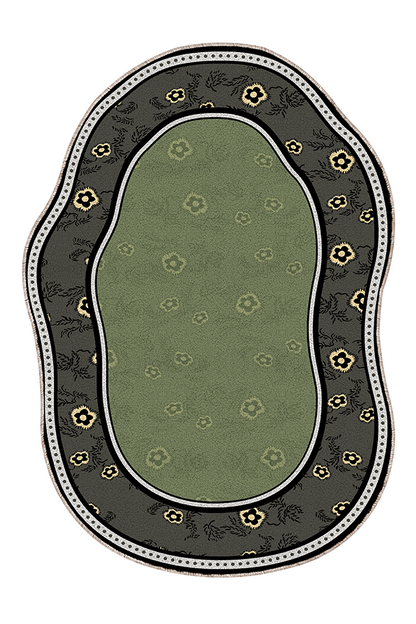 Pet-Friendly Green Floral Irregular Area Rug, American Retro, Rugsfun