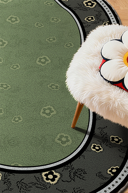 Pet-Friendly Green Floral Irregular Area Rug, American Retro, Rugsfun