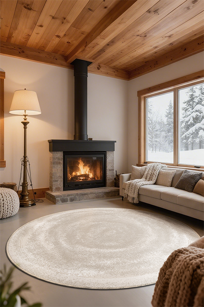 Non-Slip Beige Cloud Round Rug, Cream Style, Rugsfun