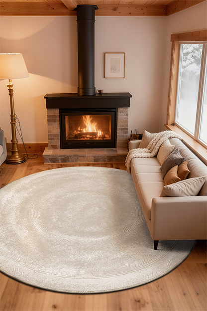 Non-Slip Beige Cloud Round Rug, Cream Style, Rugsfun