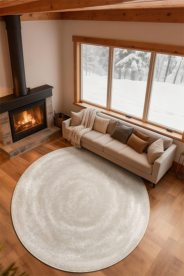 Non-Slip Beige Cloud Round Rug, Cream Style, Rugsfun