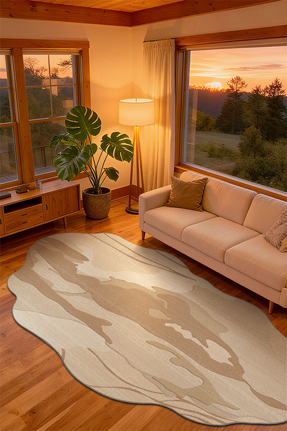 Artistic Beige Irregular Gradient Area Rug, Wabi-Sabi, Rugsfun