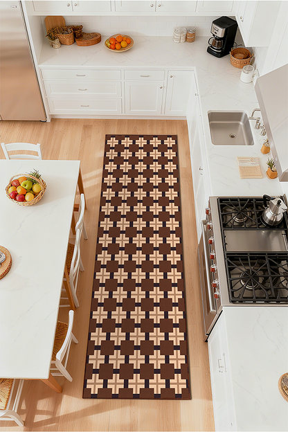 Non-Slip Brown & White Checkerboard Kitchen Rug Runner, American, Rugsfun