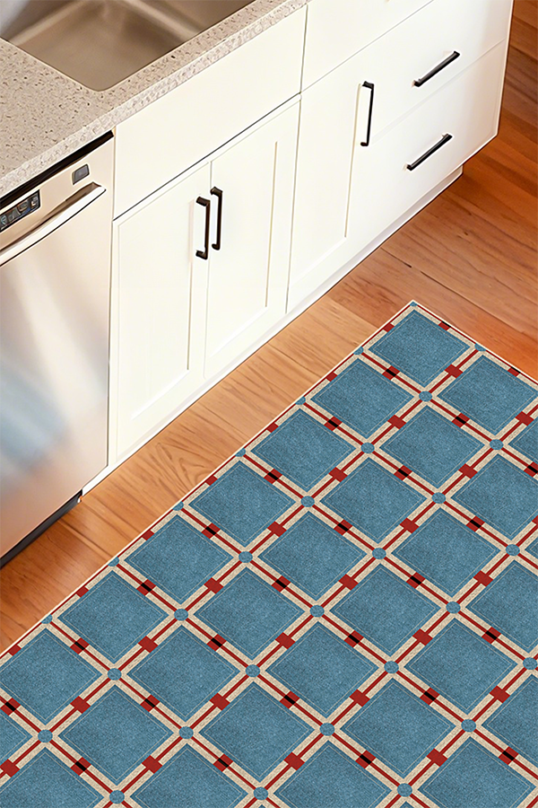 Non-Slip Blue Checkerboard Area Rug, Mid-Century, Rugsfun