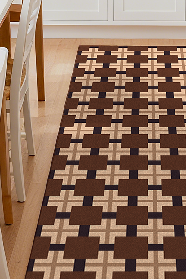 Non-Slip Brown & White Checkerboard Kitchen Rug Runner, American, Rugsfun