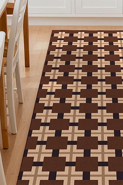 Non-Slip Brown & White Checkerboard Kitchen Rug Runner, American, Rugsfun