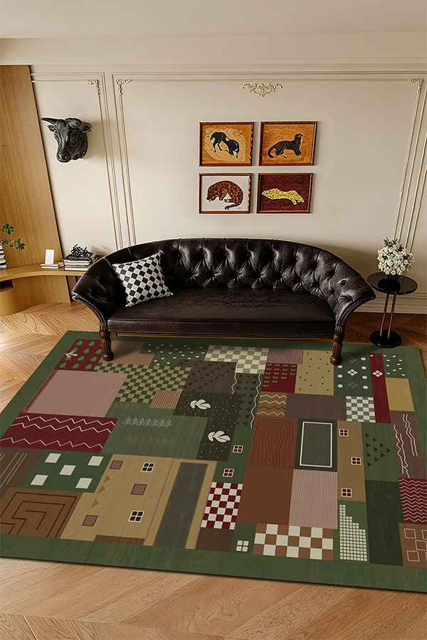 Pet-Friendly Multicolor Patterned Area Rug, Mid-Century Modern, Rugsfun