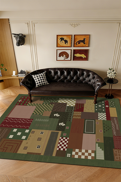 Pet-Friendly Multicolor Patterned Area Rug, Mid-Century Modern, Rugsfun