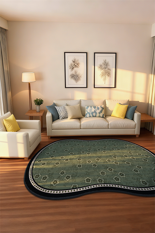 Waterproof Green Pattern Irregular Area Rug, Retro, Rugsfun