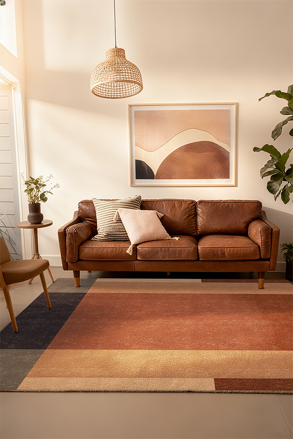 Pet-Friendly Brown Minimalist Wool Area Rug, Mid-Century, Rugsfun