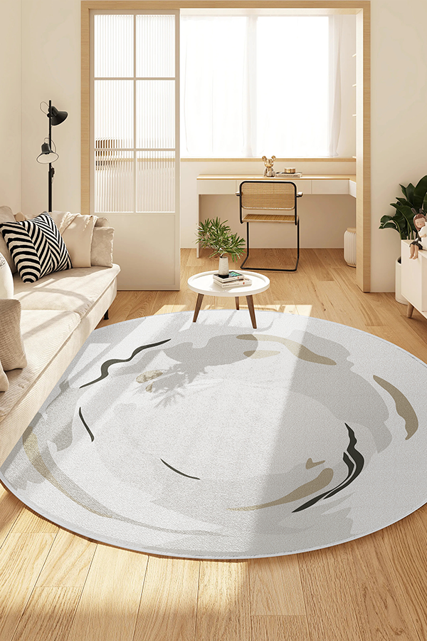Artistic Ivory Ink-Wash Round Rug, French Cream Style, Rugsfun