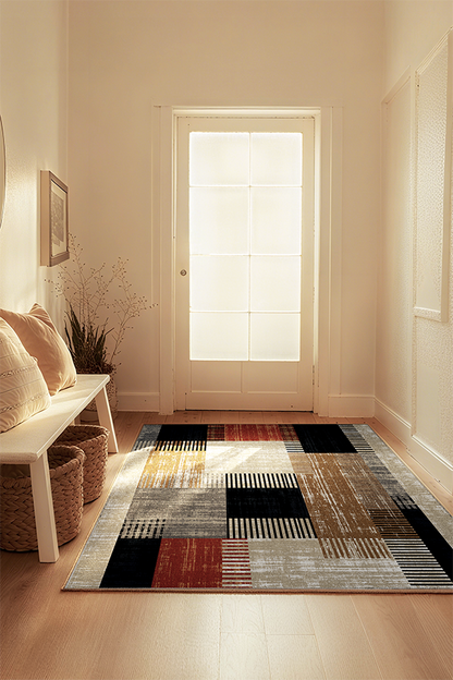 Artistic Colorful Geometric Patchwork Area Rug, Mid-Century, Rugsfun