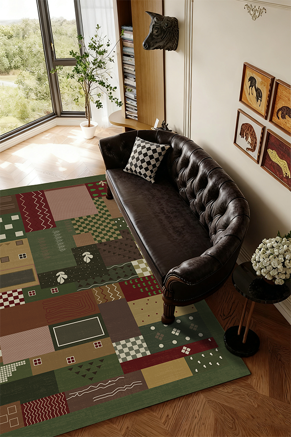 Pet-Friendly Multicolor Patterned Area Rug, Mid-Century Modern, Rugsfun